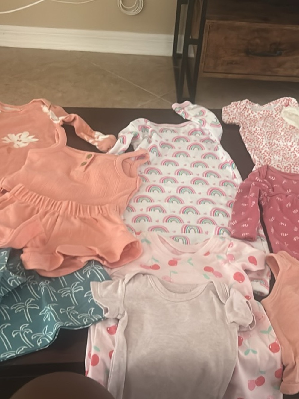 Girls Pink Peach Rainbow Pattern Baby Onesies & Dresses - Multi-Pack